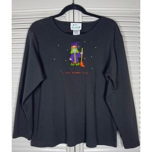 Quacker Factory "If‎ the broom fits…" Embroidered Witch Spider Top Size XS